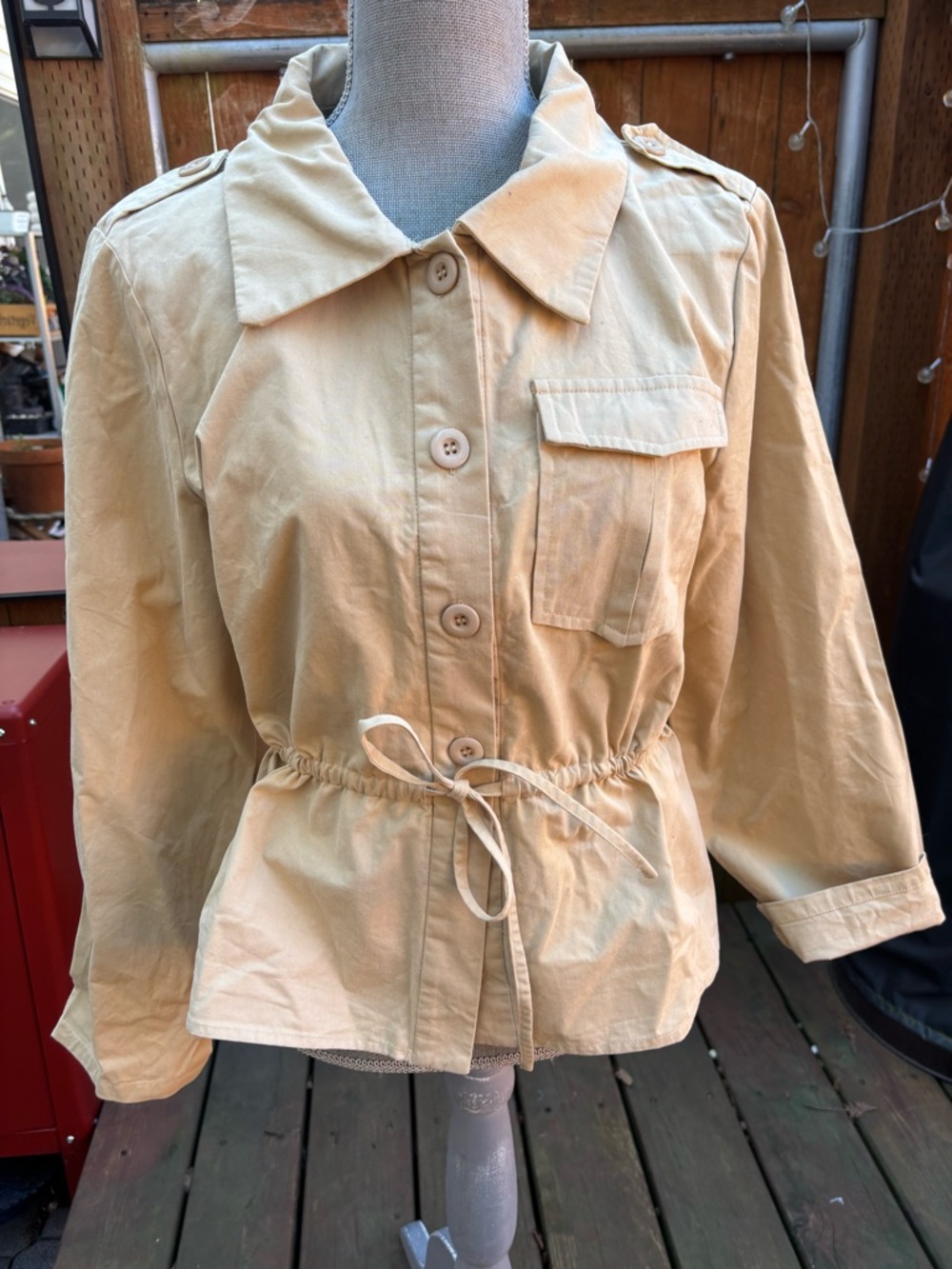 100% Cotton Tan Military Style Jacket Neutral Earthcore Normcore Utility-Chic L